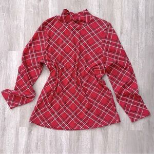 Karen Scott Plus Red Christmas Holiday Plaid Cotton Blend Long Sleeve Top 3X
